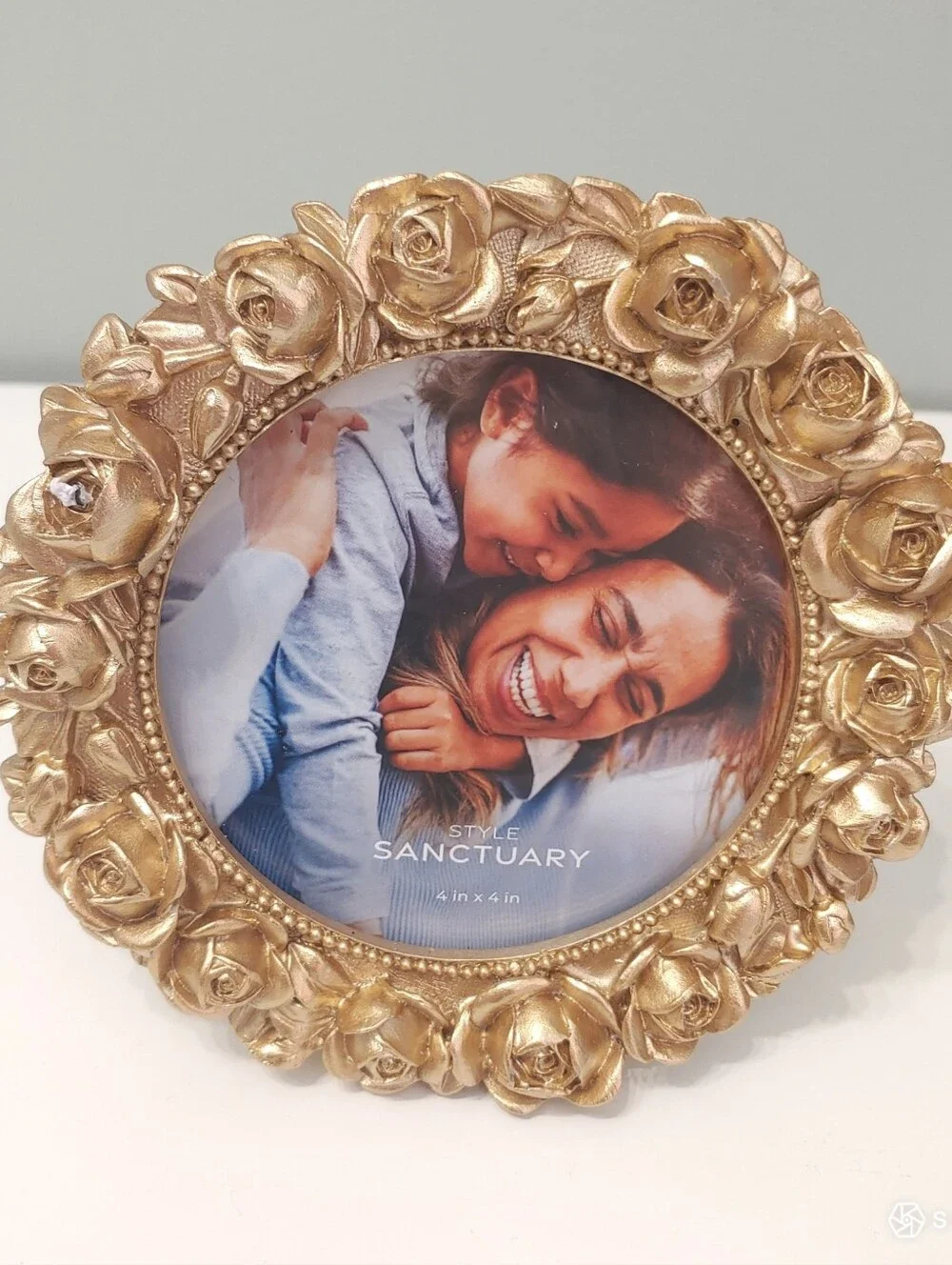 Style sanctuary ornate gold rose 2 round photo frame shabby elegant home decor